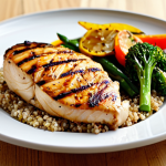 Healthy Eating Choices**

A vibrant and colorful display of a balanced meal: grilled chicken breast with steamed vegetables and a side of quinoa. The setting is a bright and modern kitchen. The food is arranged artfully on a plate. Professional food photography, high resolution, perfect anatomy (of the food), correct proportions, safe for work, appropriate content, fully clothed (no people depicted), professional, family-friendly, healthy lifestyle.

**