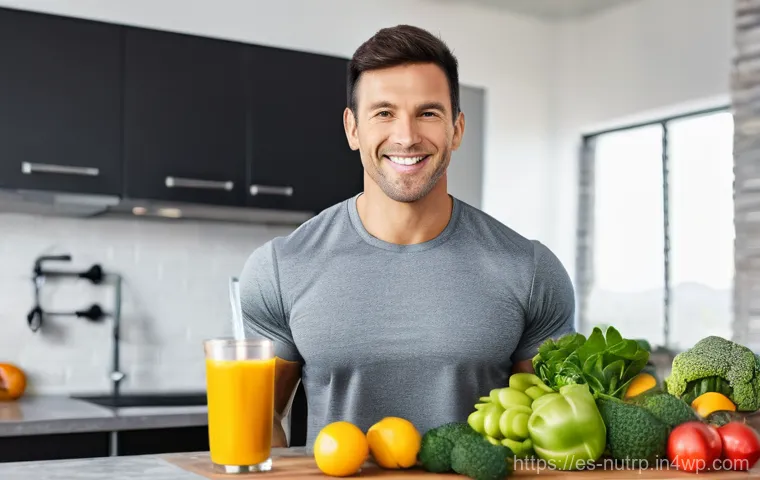 고단백 저지방 식단을 위한 운동 계획 - A vibrant, dynamic studio shot featuring a fit, athletic man in his late 20s, with short dark hair a...