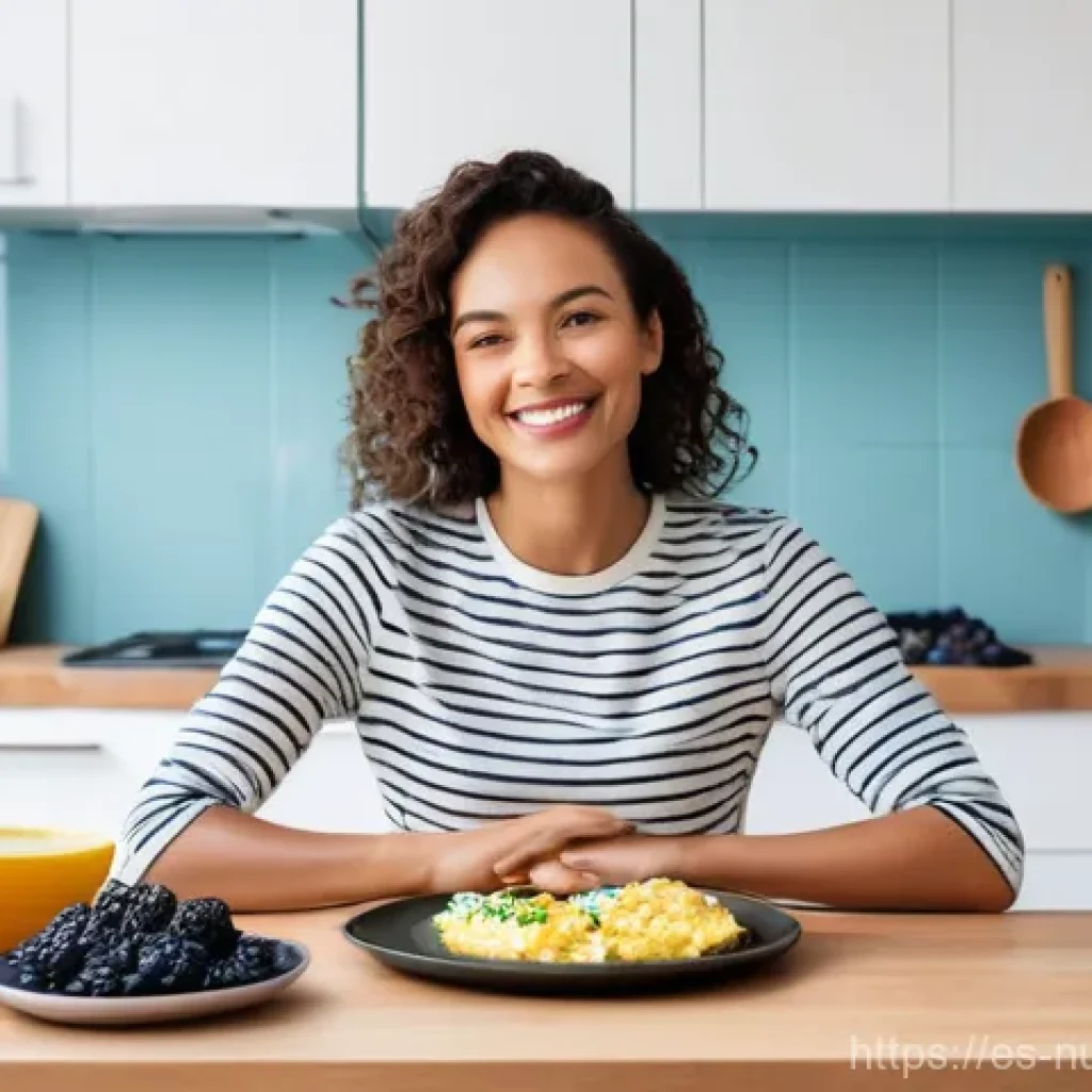 고단백 저지방 식단의 다양한 변형 방법 - **Prompt 1: Empowered Satiety & Energy**
"A vibrant, energetic woman in her late 20s to early 30...