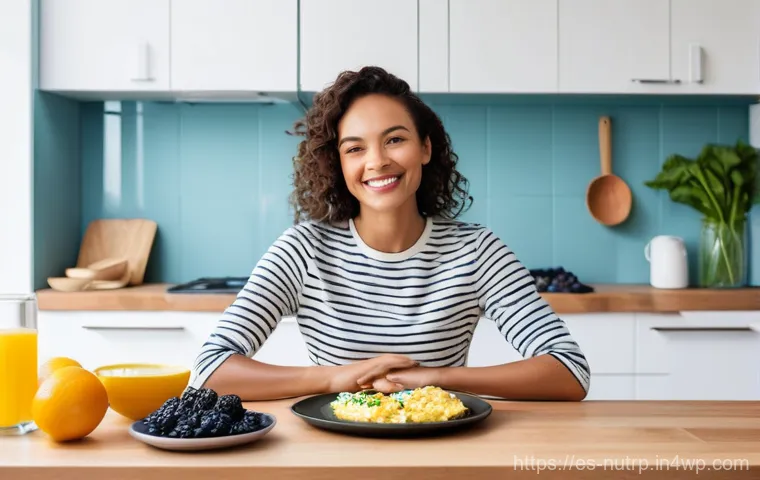 고단백 저지방 식단의 다양한 변형 방법 - **Prompt 1: Empowered Satiety & Energy**
"A vibrant, energetic woman in her late 20s to early 30...