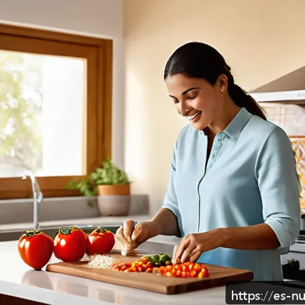 고단백 저지방 식단과 다이어트의 관계 - A vibrant, modern kitchen scene featuring a Spanish woman preparing a high-protein, low-fat meal wit...