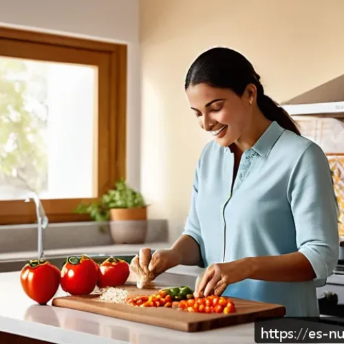Home 13 고단백 저지방 식단과 다이어트의 관계 - A vibrant, modern kitchen scene featuring a Spanish woman preparing a high-protein, low-fat meal wit...