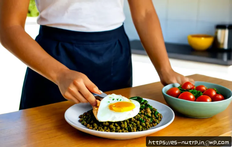 고단백 저지방 식단에서 요리하는 방법 - Photorealistic Spanish home kitchen scene, an adult preparing a high-protein low-fat meal with grill...