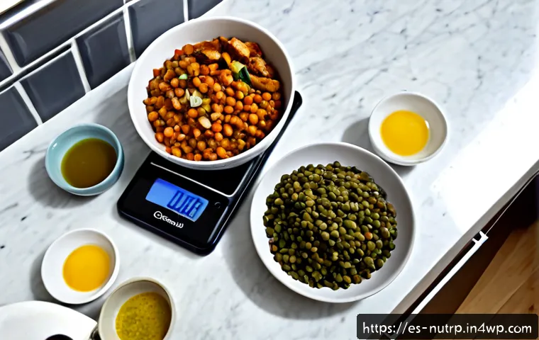 고단백 저지방 식단의 영양 요구량 계산 - Photorealistic overhead view of a high-protein low-fat meal planning workspace in a bright Spanish h...